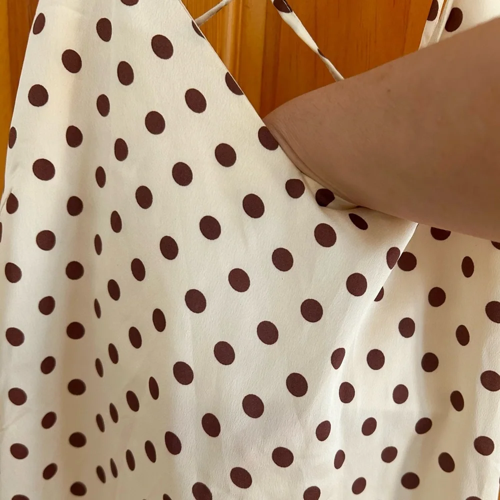 Mango Polka Dot Brown Cream Midi Slip Dress - Picture 4 of 6